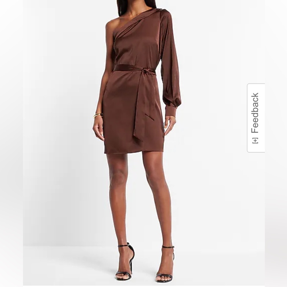 Brown One Shoulder Satin Dress